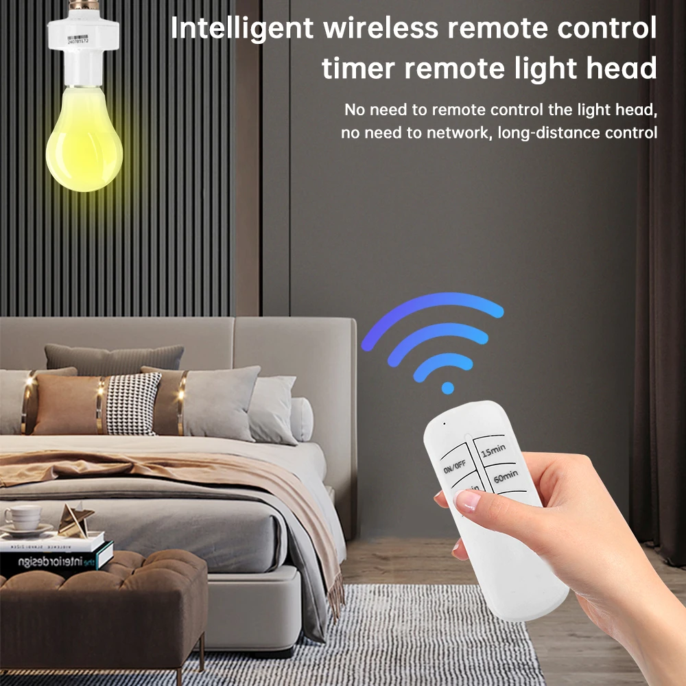 E27 Smart Remote Control Light Switch LED Lamp Wireless Timer Holder Bulb Base Socket On/Off 30M Range For Ceiling Chandelier