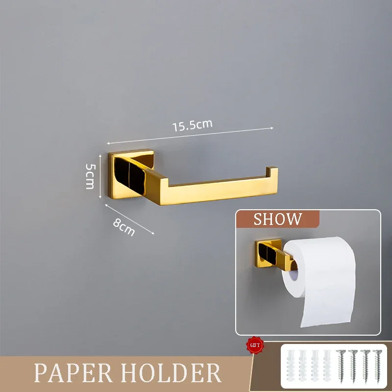 Luxury Bright Gold Bathroom Hardware Set Accessories Stainless Steel Robe Hook Hanger Towel Bar Rack Toilet Paper Holder