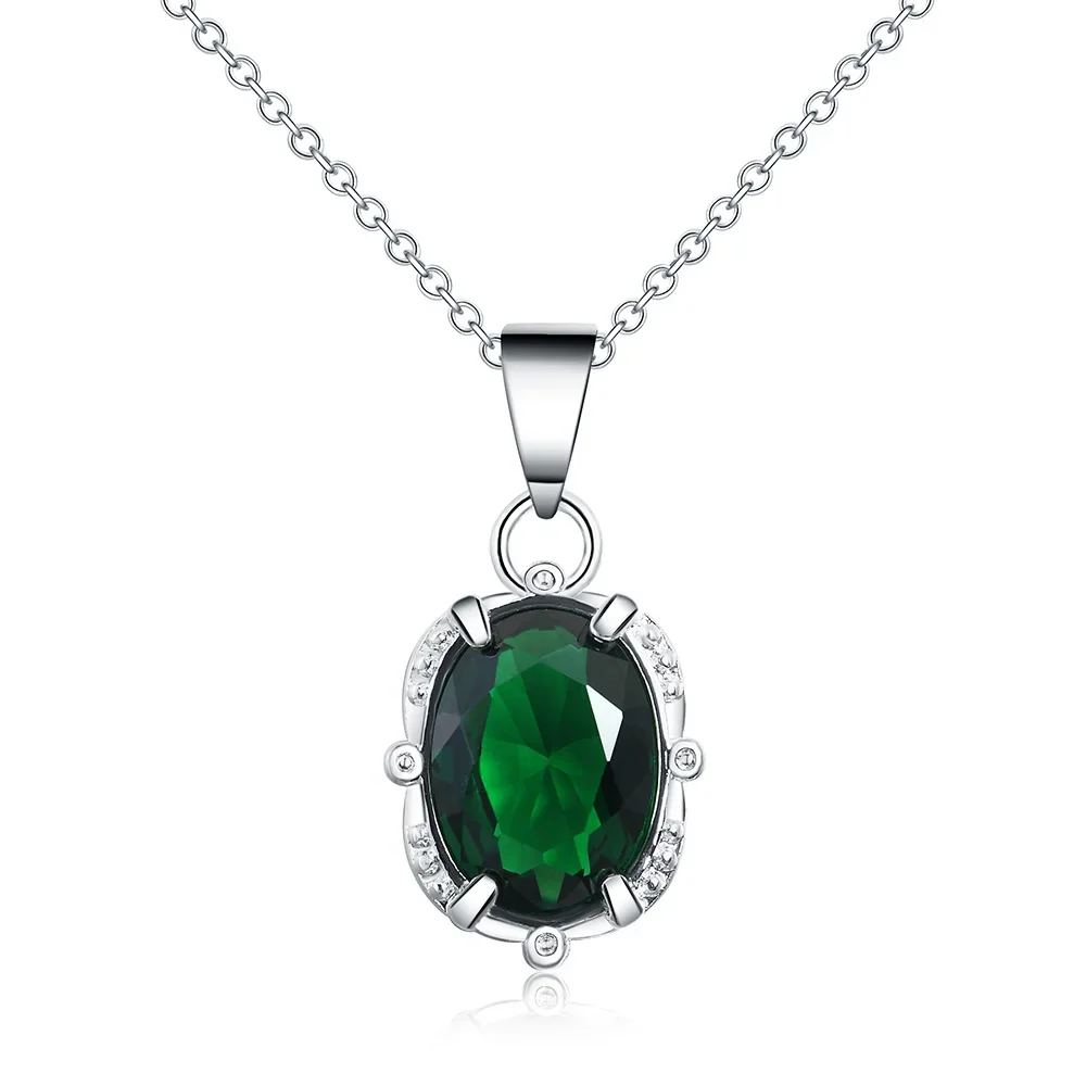 Charms 45cm 925 Sterling silver necklace wedding Green crystal for women  jewelry  fashion cute pendant chain