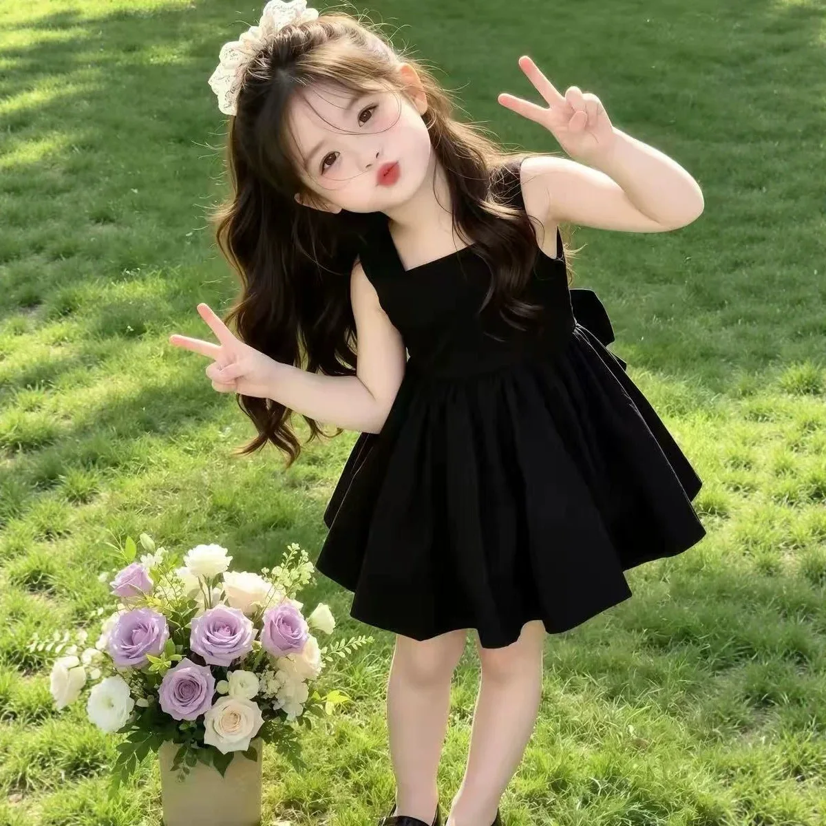 Girls Dress for Summer 2026 Fashionable Camisole Dress for Baby Girls Children's Black Princess Dress Summer Outfit view 3
