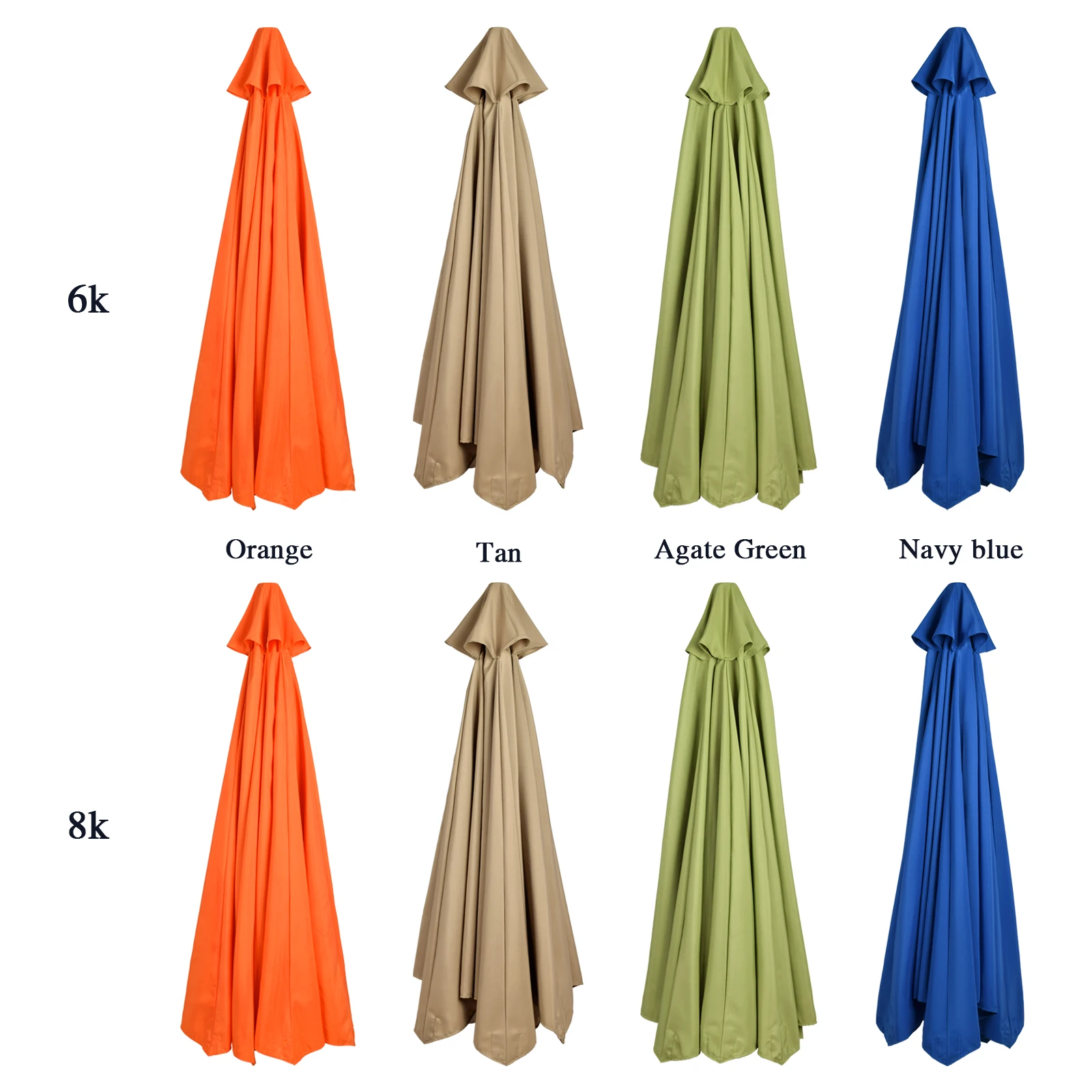 Umbrella Base Shade Cloth Canopy Only Patio Sunshade Replacement UV Protection Fits 3/2.7 Meters 6 Bone Outdoor Parasol