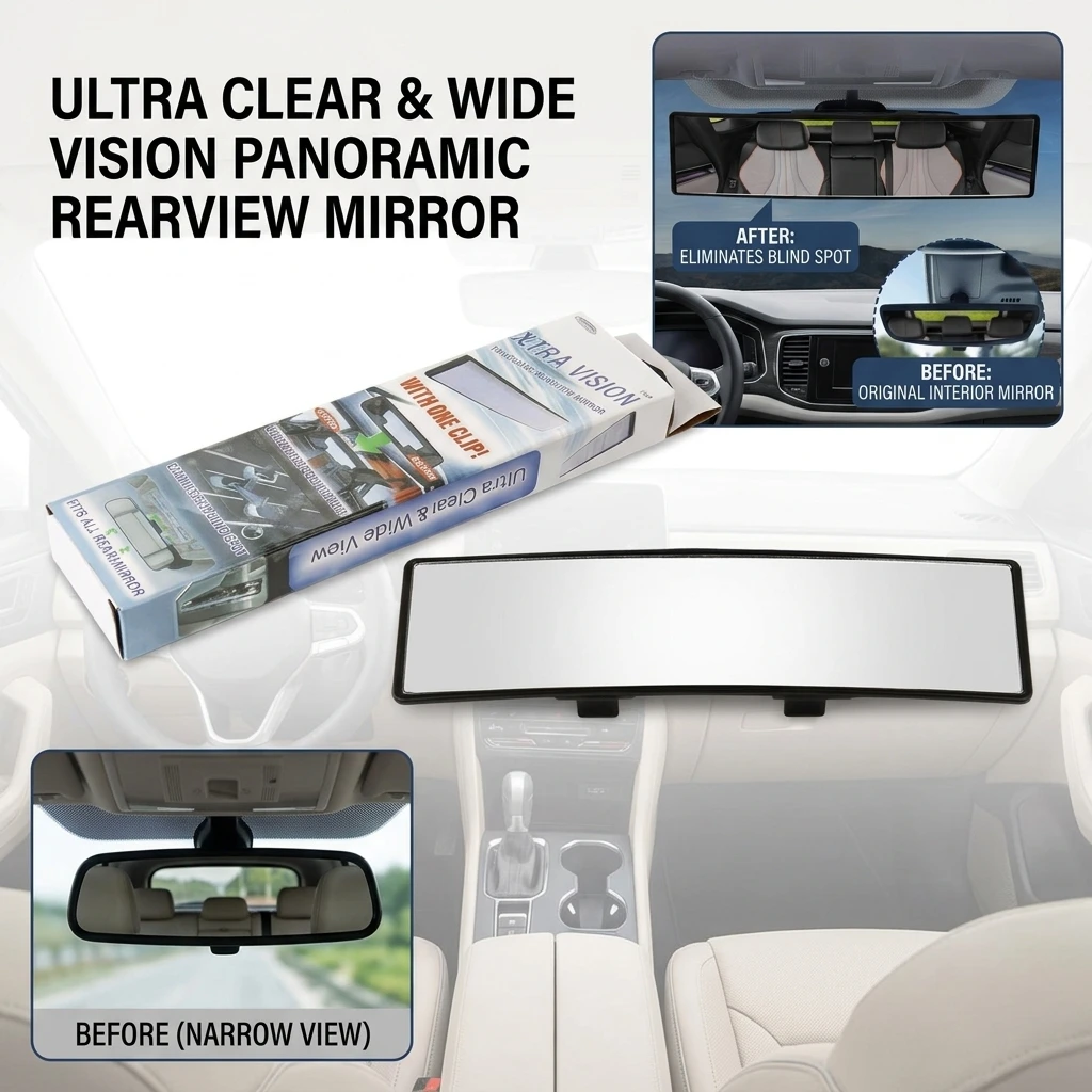 Large Wide View Car Rearview Mirror High Definition Anti-Fog Anti-Glare Wide Angle Curved Surface Rear View Assistance Mirror