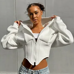 Crop Zip Up Jackets Hoodie Tops Y2K Streetswear 2024 Women Winter Clothes Sexy Fashion Sweatshirts Cropped Coat Jackets Tops