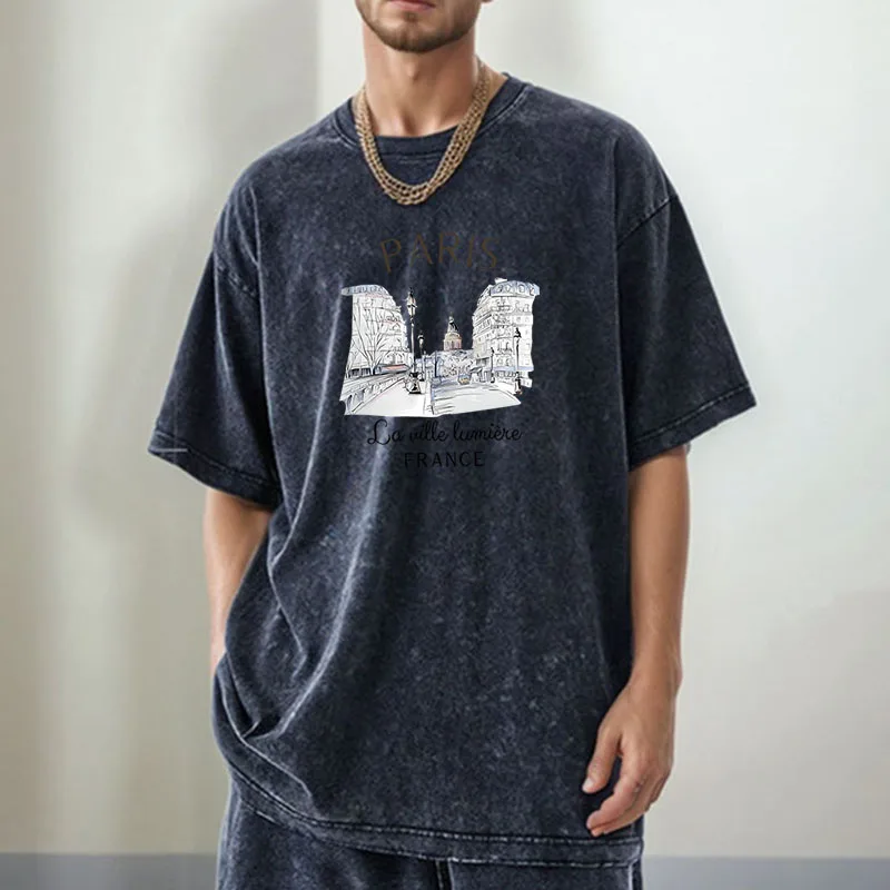 230G Cotton Retro T-shirt Drop-shoulder Sleeve Men Women Vintage Short-sleeve T Shirts Solid Color Hip Hop Loose Tees