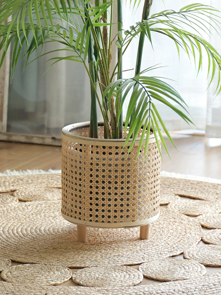 New Handwoven Willa Flower Basket Plant Pot Bamboo Greenery Stand Floor Decorative Balcony Garden Flower Rack Home Decoration view 3