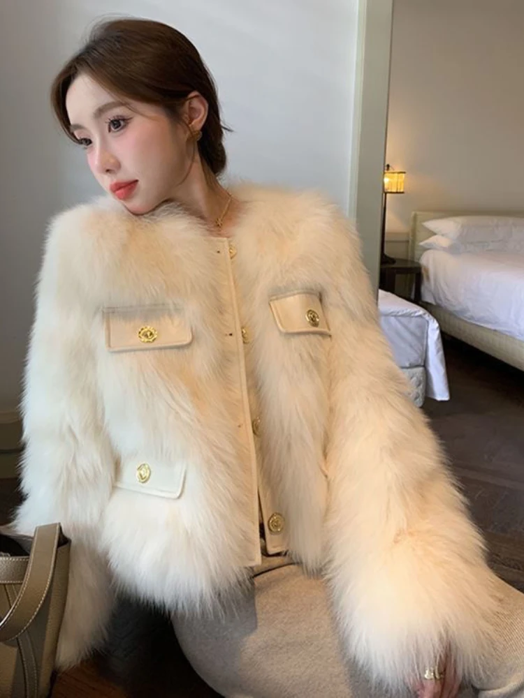 Winter Fashion New Women's Warm Temperament Socialite High-end Design Sense Simulation Fur Coat Fox Fur Integrated Short Jacket