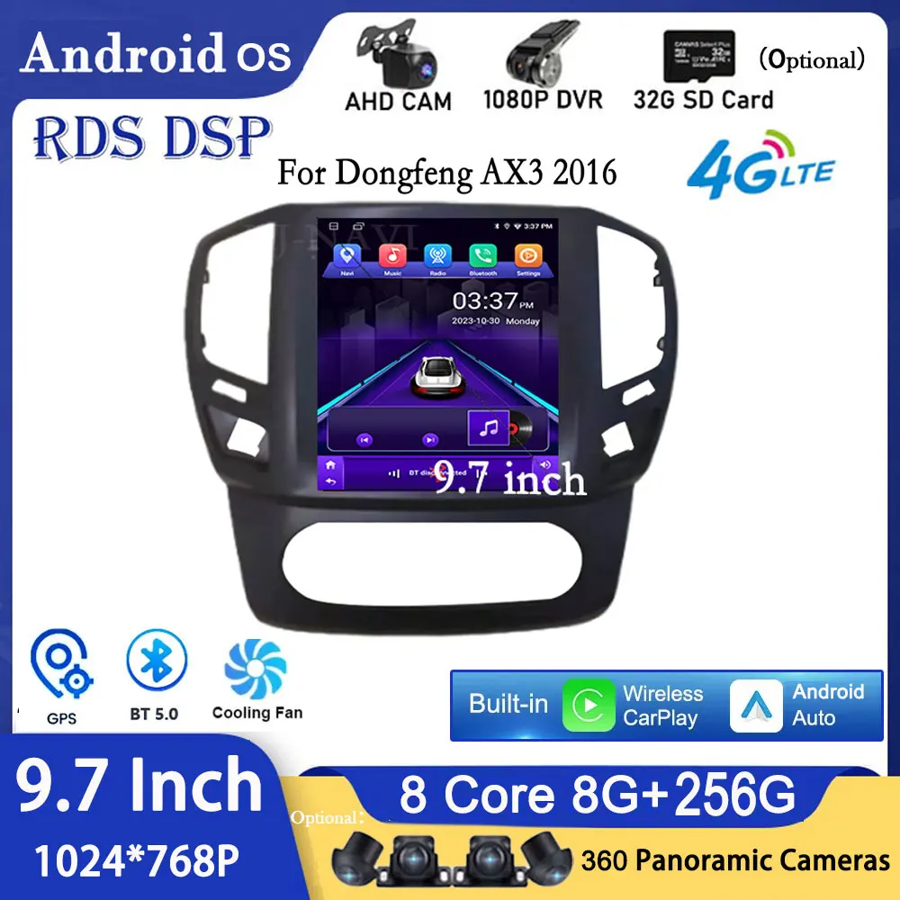 9.7 Inch For Dongfeng AX3 2016 Android 14 Touch Screen Car Stereo GPS Radio Multimedia Video CarPlay 4G+WIFI IPS DSP Auto