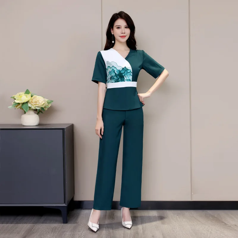 Hotel Overalls Spa Massage Uniforms Women's Sauna Beauty Clothing Beauticians Nail Art Foot Bath Uniform Set Green Size S-3XL