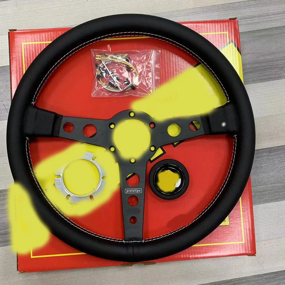 14Inch Drift Game Sports Racing Prototipo Steering Wheel Drift Car Rally JDM Real Leather Steering Wheel Volantes For VW Toyota