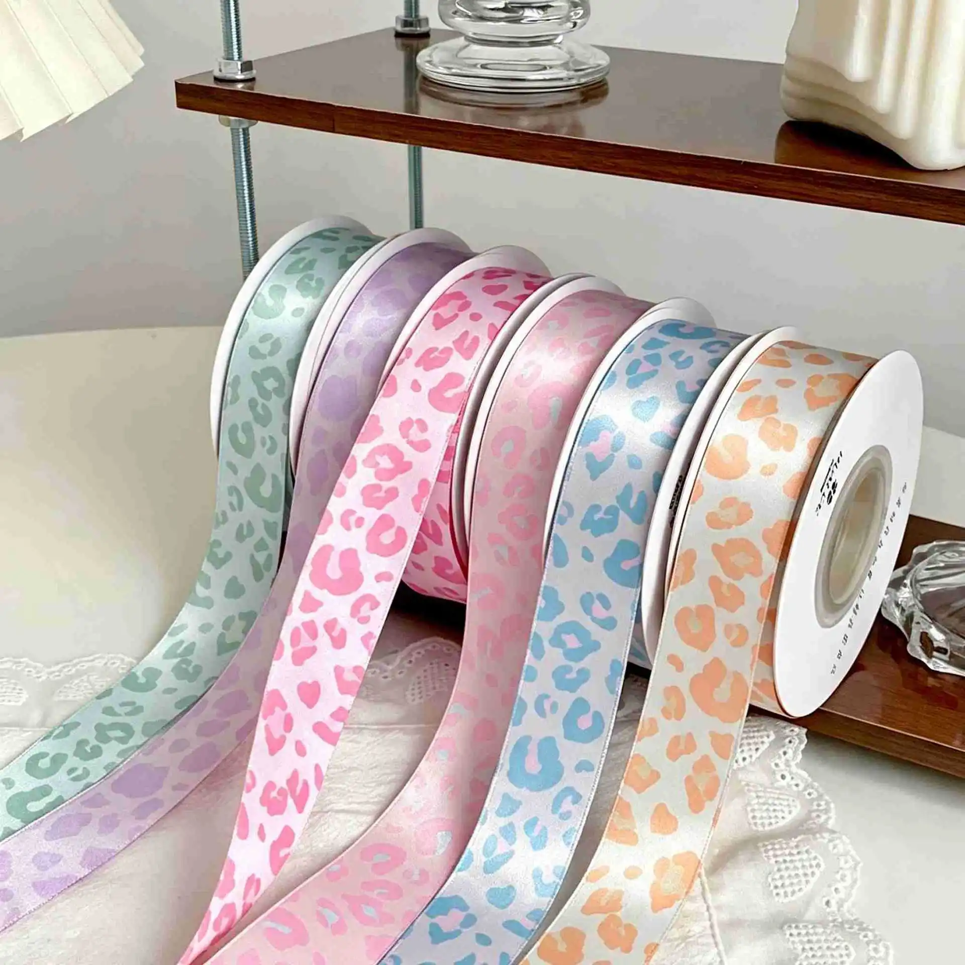 Creative Leopard Print Ribbons 20 Yards Polyester Ornament Ribbons Gift Packaging Material