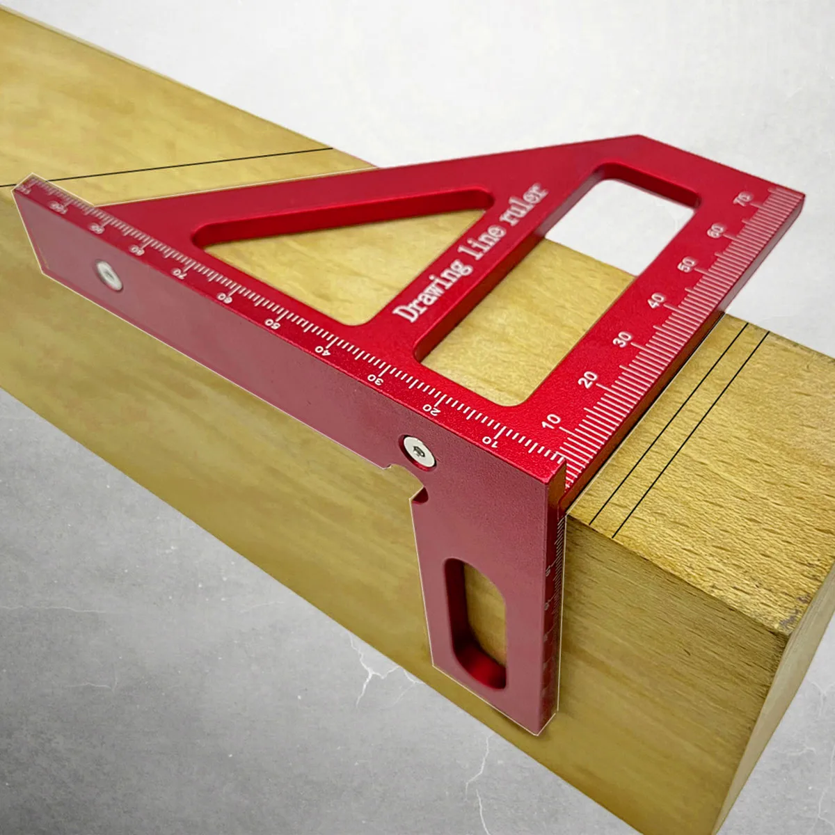 Aluminum Alloy Red Miter Triangle Ruler 45°/90° Woodworking Square Protractor - 3D Multi Angle Layout Measuring Tools