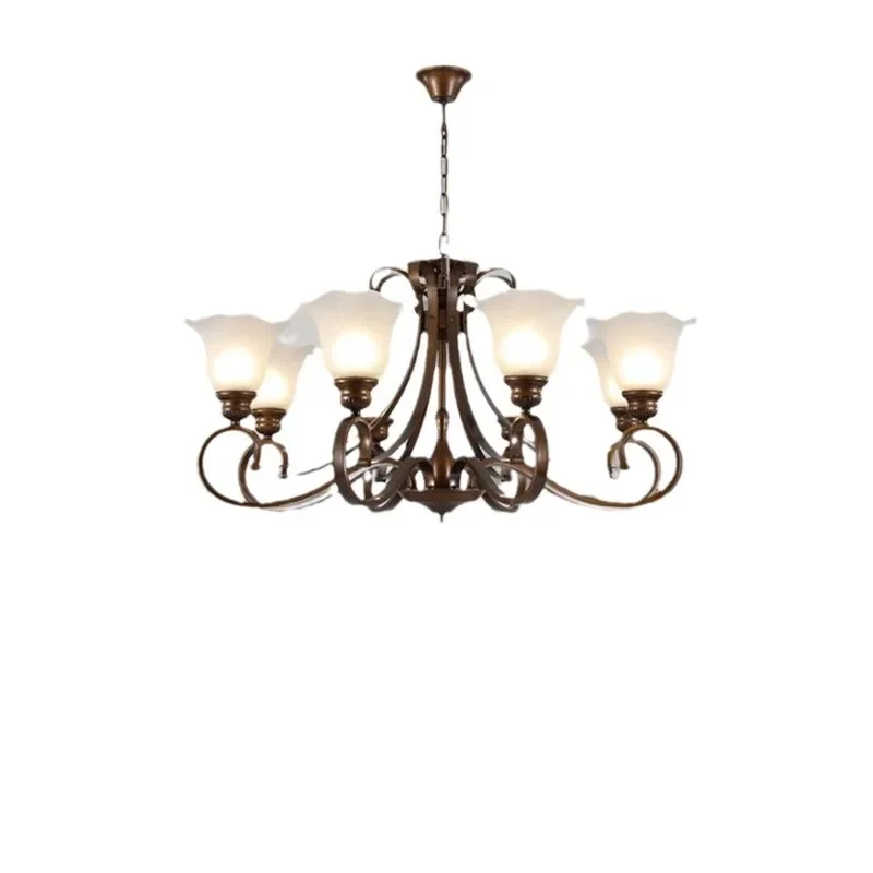 Vintage American LED living room light, brown antique chandelier rural, French bedroom study light