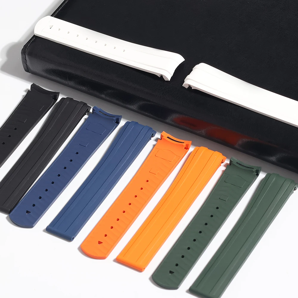 High-Quality FKM Rubber Watch Strap 20mm Curved End For Omega Seamaster 300 Diving Watch Replacement Band Upgrade with Folding