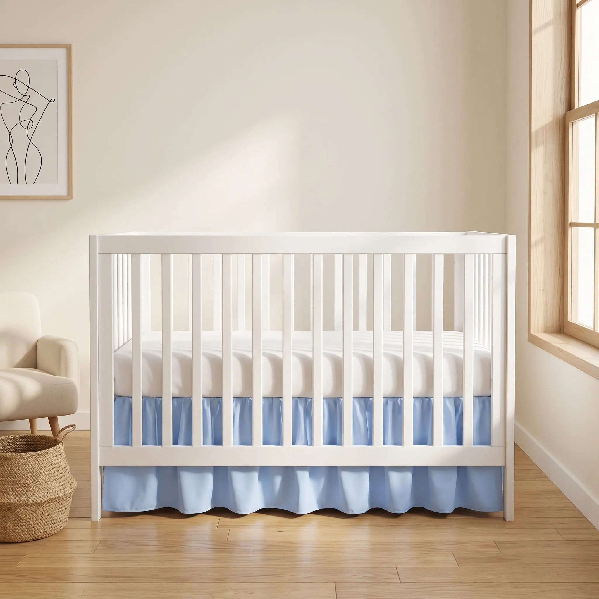 Crib Skirt Fitted 120x60cm Polyester Cotton Blend Nursery Bedding Cover for Standard Baby Mattress