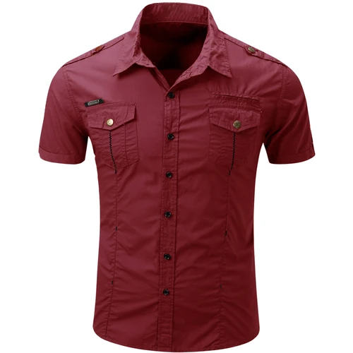 Imagen 2 del producto Nueva moda 2025, camisa táctica militar informal de algodón 100% para hombre, camisas de trabajo de carga de Color sólido de manga corta de verano con bolsillo