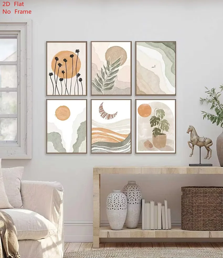 Bohemia Sun Rainbow Flowers Leaves Abstract Landscape Posters and Prints Wall Art Canvas Painting Pictures for Living Room Decor