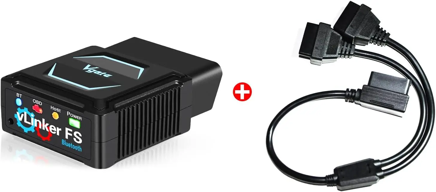 

Инструмент диагностического сканирования VLinker FS Bluetooth OBD2 (для Android, iOS, Windows) и 16-контактный разветвитель OBD2 12 дюймов