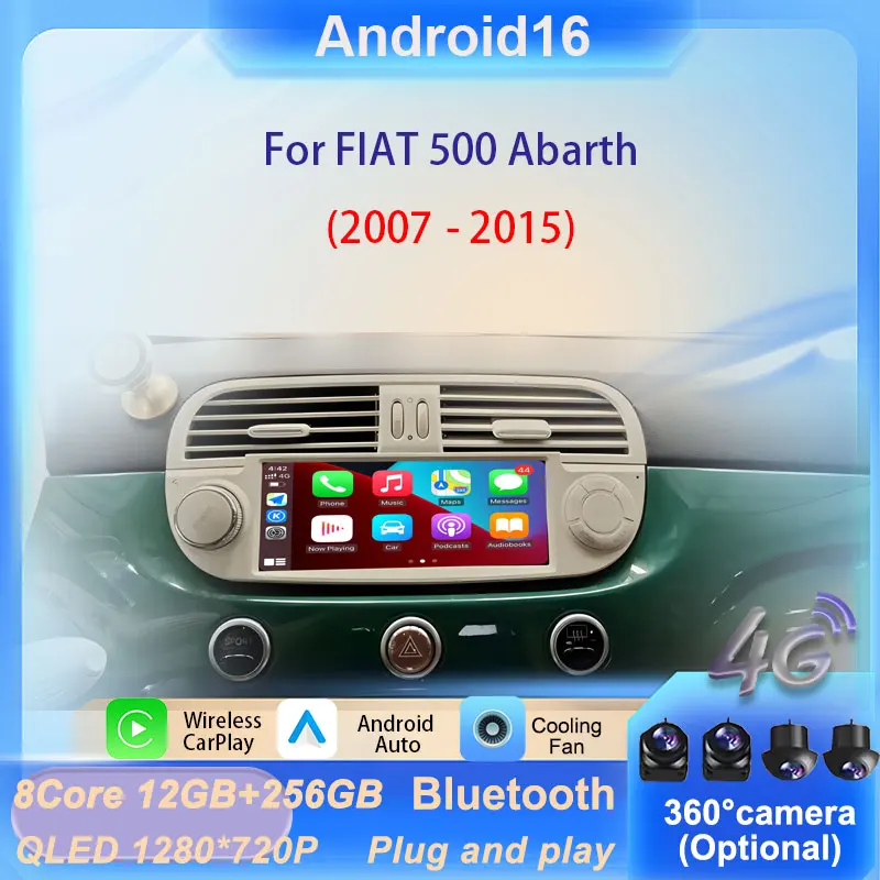 Car Radio Multimedia Audio Player for FIAT 500 Abarth 2007 - 2015 Split Screen DSP Stereo GPS Navi Wireless CarPlay Head Unit 4G