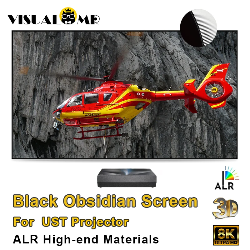 

2024 Top Quality Black Obsidian PET Crystal ALR UST Projection Screen Ambient Light Rejecting High-End 8K Ultra Short Projectors