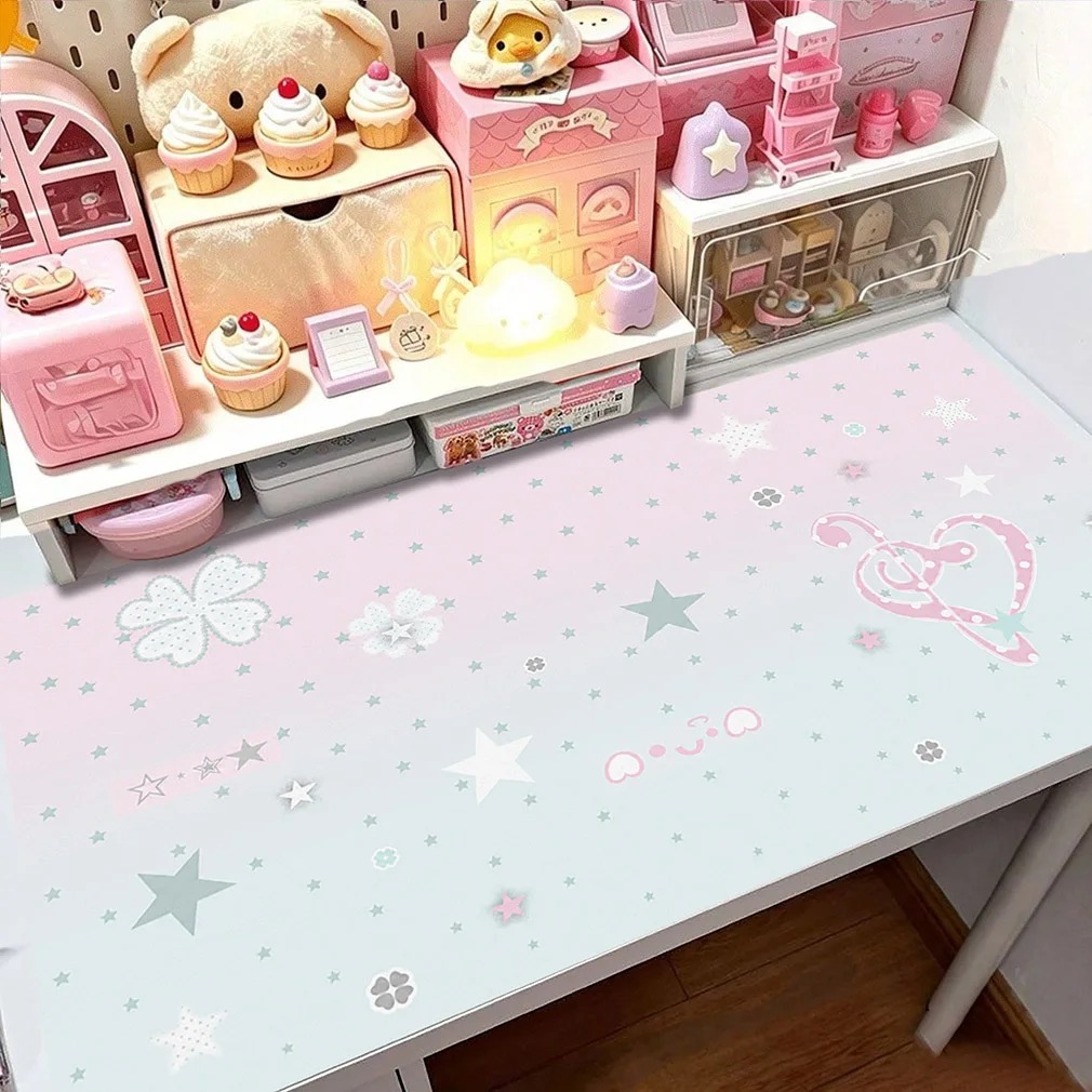 Polka Dots Pink Gradient Star Music Notes Y2K Leather Desk Pad Protector Mouse Pad Office Desk Mat Non-Slip PU Desk Blotter Pad