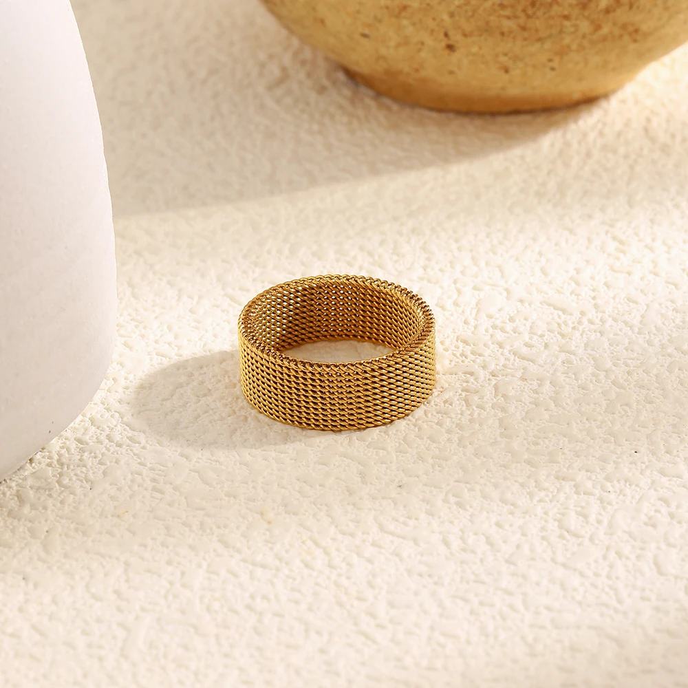 لا. Muses سلسلة كلاسيكية مضفرة من الفولاذ المقاوم للصدأ للنساء خاتم PVD مطلي بالذهب إكسسوارات مجوهرات عصرية بسيطة #2