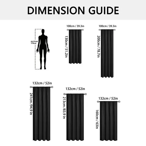 रॉड पॉकेट के साथ 1 पीस 100% ब्लैकआउट पर्दा, लिविंग रूम, बेडरूम, किचन, खिड़की के पर्दे, लिविंग रूम में पर्दे 8 best sales काले पर्दे - №1