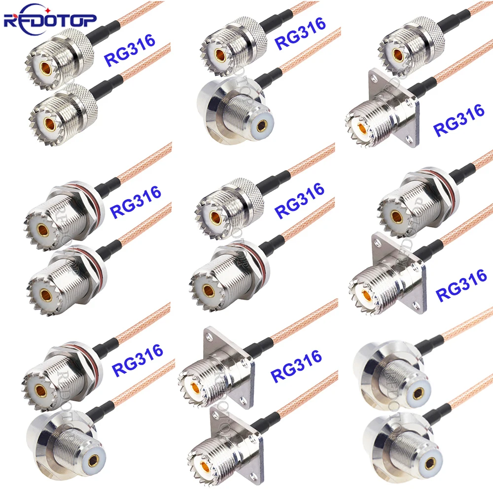 RG316 Cable UHF SO239 Female to UHF Female Jack 50Ohm RF Coaxial Antenna Extension Pigtail for CB Radio Ham Radio FM Transmitter
