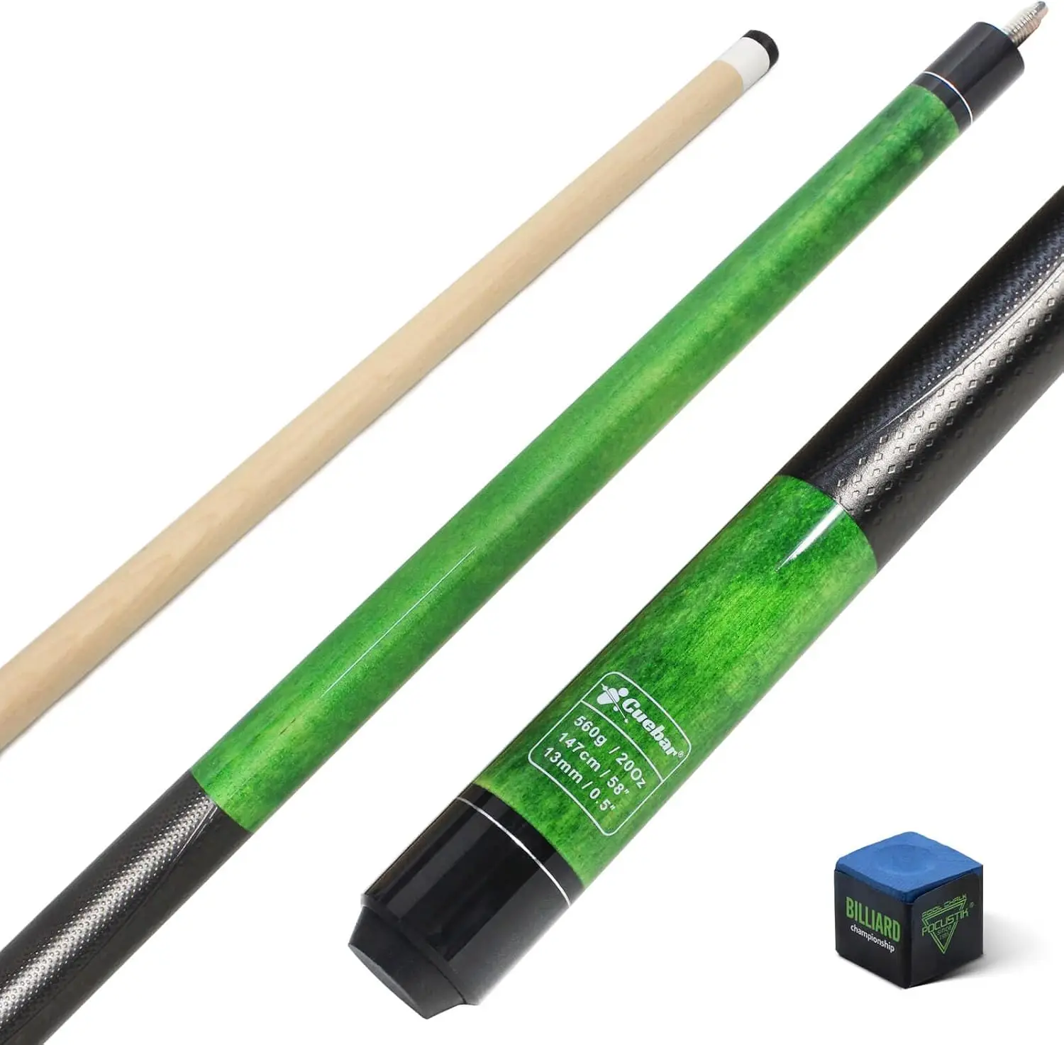 

58-Inch 2-Piece Billiard Cue with Leather Wrap, 13mm Tip & Maple Shaft - 7 Colors & 4 Weights (18-21oz)