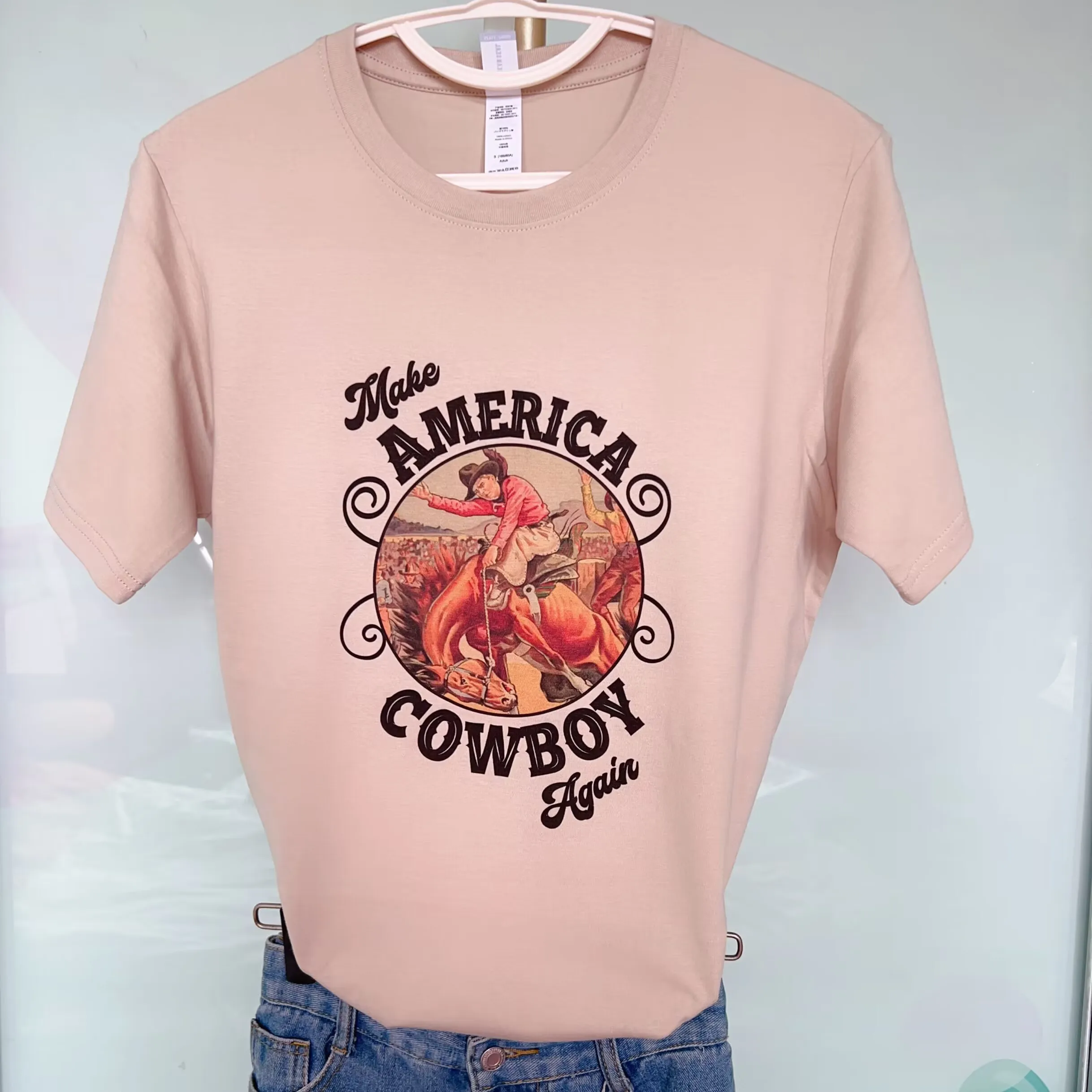 Make American Cowboy T-Shirt  Retro Women Pop Indie Punk Rock Band Graphic T Shirt Women Tops Base O-neck Tees