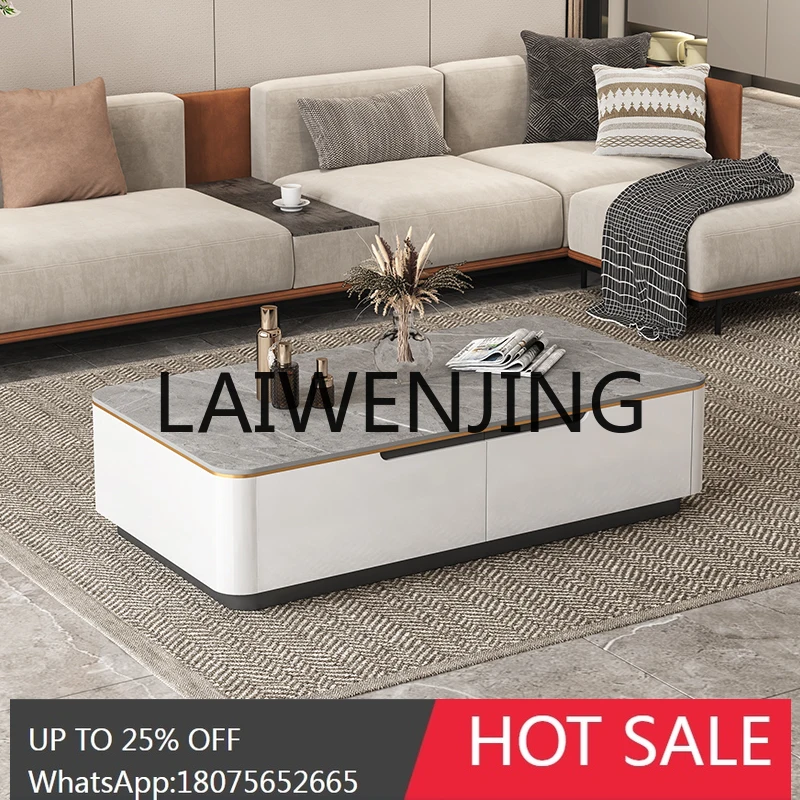 RWJ Light Luxury Stone Plate Rectangular Large Drawer Tea Table Living Room Home Small Apartment Coffee Table