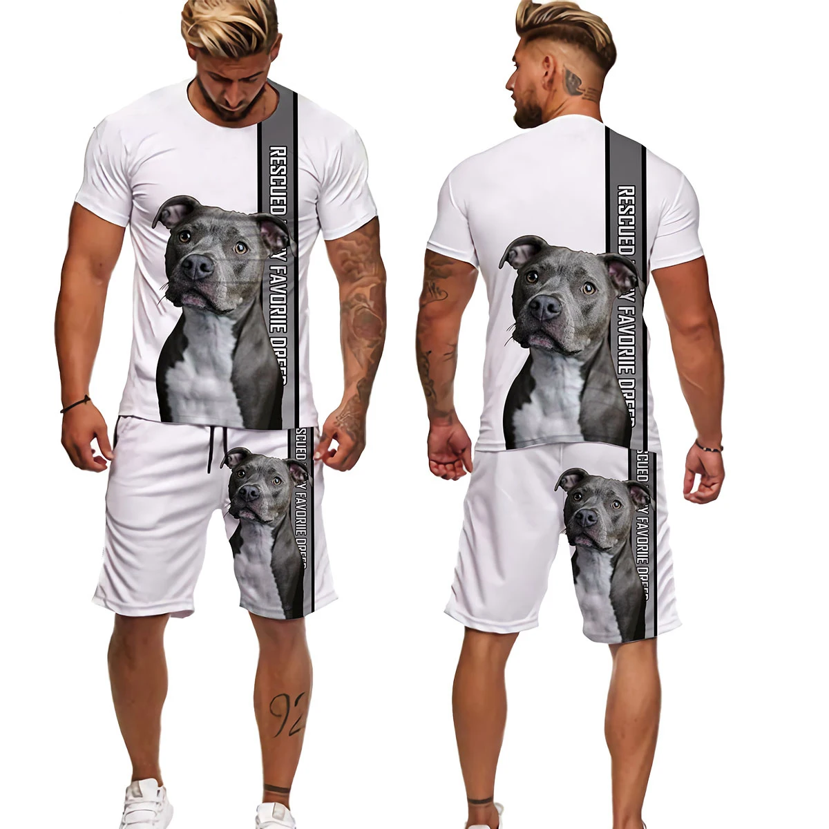 YUHA, Summer Pitbull Rottweiler Dog 3D Printed Men Funny T-shirt/Shorts/Suits Men\'s Tracksuit Set  Graphic Tees Short Pants Outw