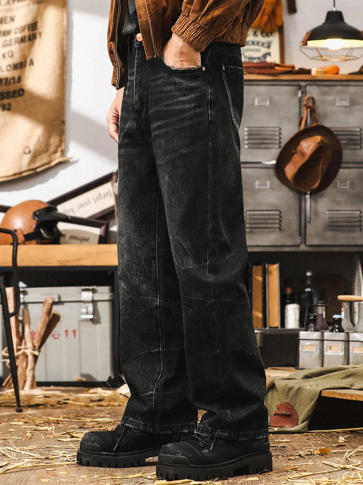 

American Sle Heavyweight Bla Jeans Men's Loose Straight Leg Cleanfit Retro Embroidery Casual Long Pants Autumn Wear