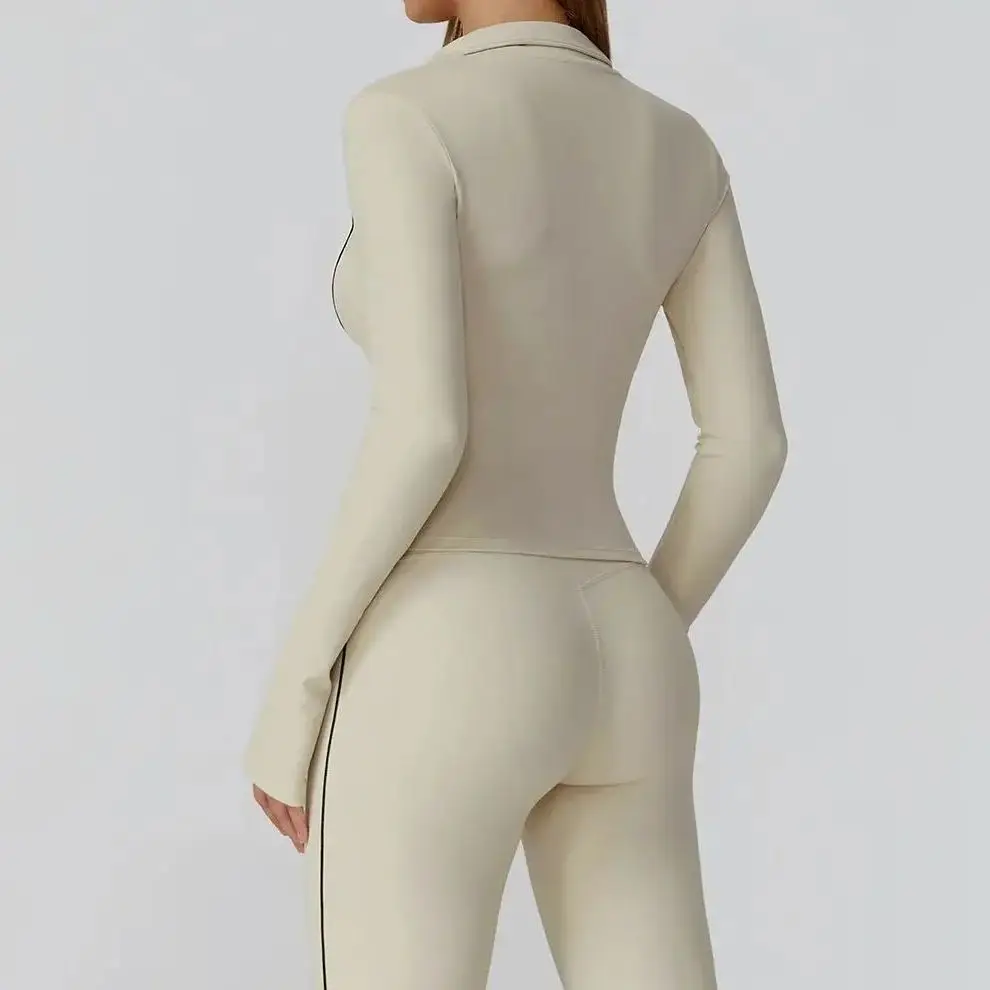 Quick Dry Stand Up Collar Fitness Jacket For Women's Slim-Fit Zipper Yoga Wear Long Sleeve Windproof Outdoor Running Sports Tops