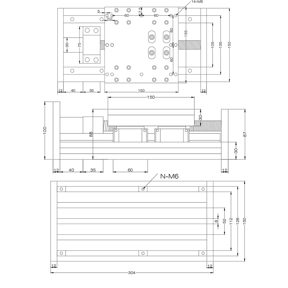 Módulo deslizante lineal de alta resistencia GX150, módulo lineal móvil de tornillo de bola de carril doble de alta precisión