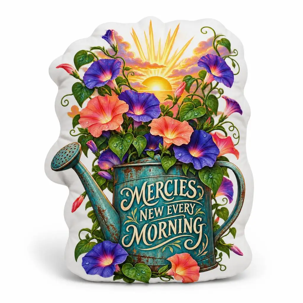 Mercies New Every Morning Christian Throw Pillow Bible Verse Sunrise Faith Cushion Irregular Plush Decorative Home Decor Gift