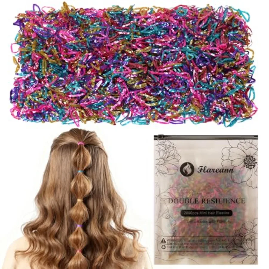 2000pcs Metallic Hair Elastics, Hair Ties for Women and Girls Soft rubber bands for hair in 5 metallic colors. Stretchable, dur