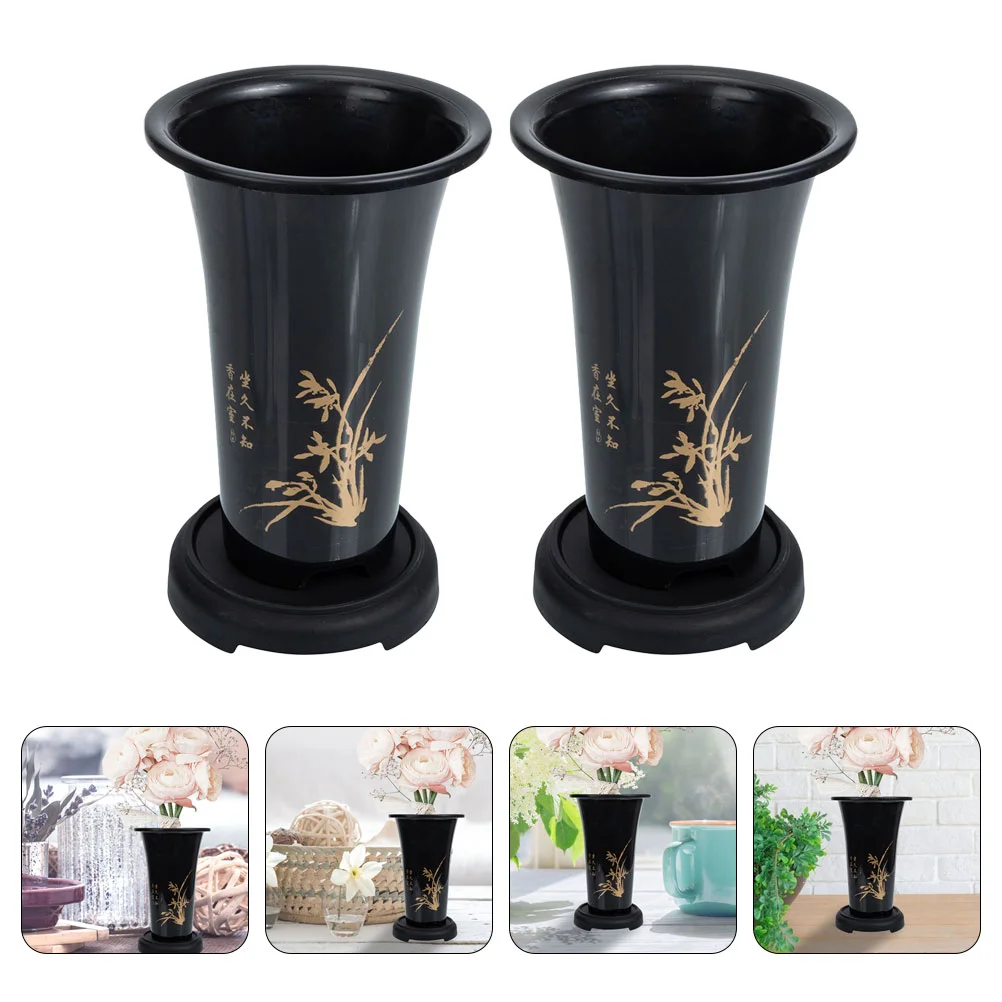 

2 Sets Vase Orchid Pot Plastic Flower Pots for Indoor Plants Large Planter Black Planting Garden