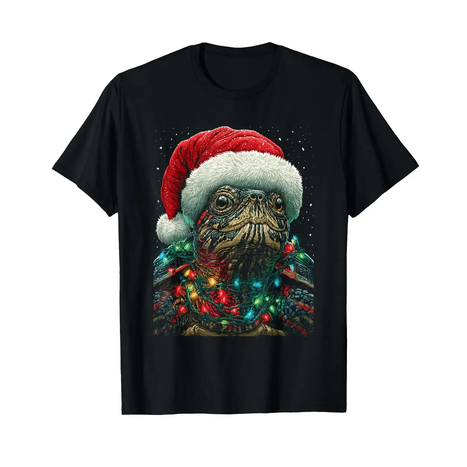 Süße Schildkröte mit Schnee Weihnachtsbeleuchtung und Nikolausmütze Winter T Shirt vintage Washed Breathable