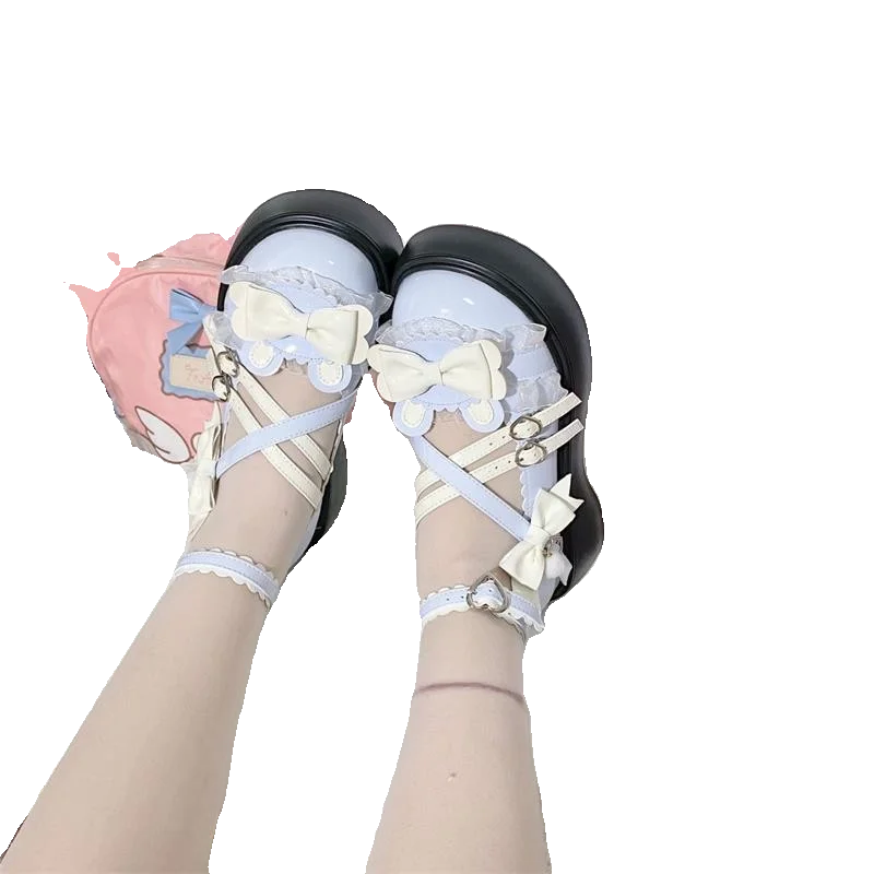 Chaussures simples japonaises Loli pour filles, chaussures Lolita de fête de thé, avec nœud en Pu, talons plats, chaussures de bal de Campus pour étudiantes
