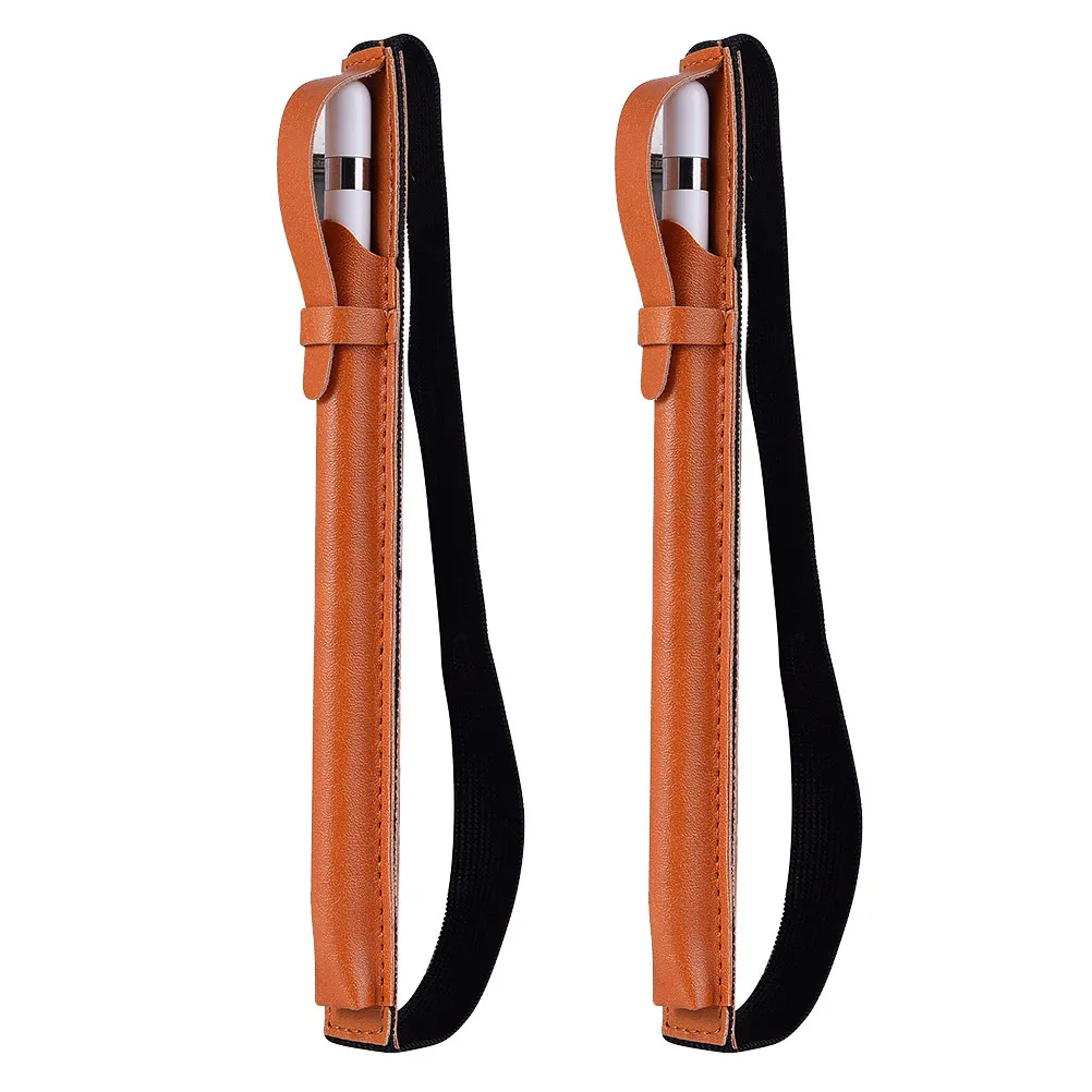 Light Brown PU Pencil Cover with Elastic Belt – Slim Protective Stylus Pen Case for On-the-Go Use