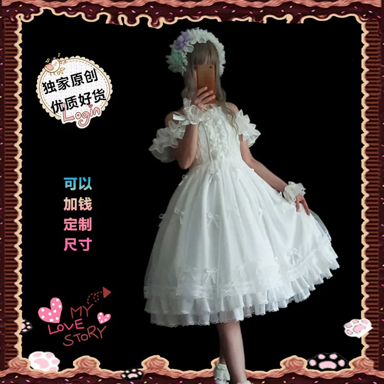 Robe victorienne blanche en dentelle pour filles, accessoires gothiques, style rétro, robe kawaii