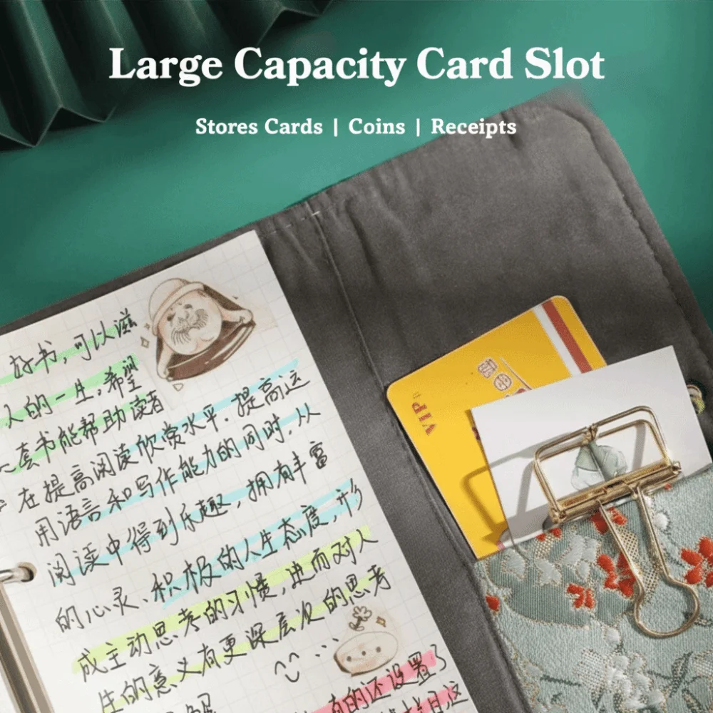 Retro A6 Loose-leaf Diary Chinese Style Cloth Cover Loose-leaf Notebook with 90 Sheets Inner Page Scrapbook Binder for Girls