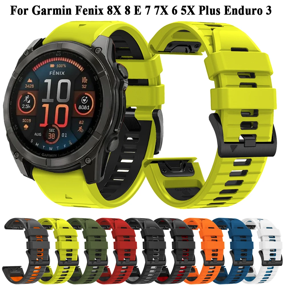 Two Tone Silicone Watch Band QuickFit 22mm 26mm For Garmin Fenix 8X 8 E/Fenix 7X 7 Pro/Quatix 6 6X 5X Plus Epix 2 Strap Bracelet