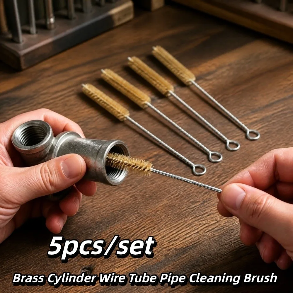 5pcs Test Tube Cleaning Brass Cylinder Wire Tube Pipe Cleaning Brush Multi-Functional Multi size Cleaning Brush Polishing