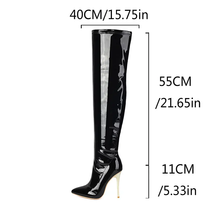 

Women Over Knee Boots Stretchy Side Zip High Heels Shiny Thigh High Boots Club Slim Shoes Woman Big Size 34-48