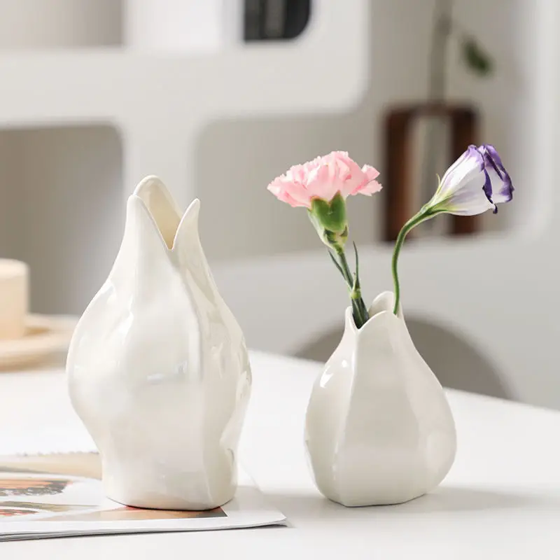 Modern Vase White Simple Flower Insert Hydroponic Clearance Small Caliber Indoor Home Ornament Living Room Flower Vase
