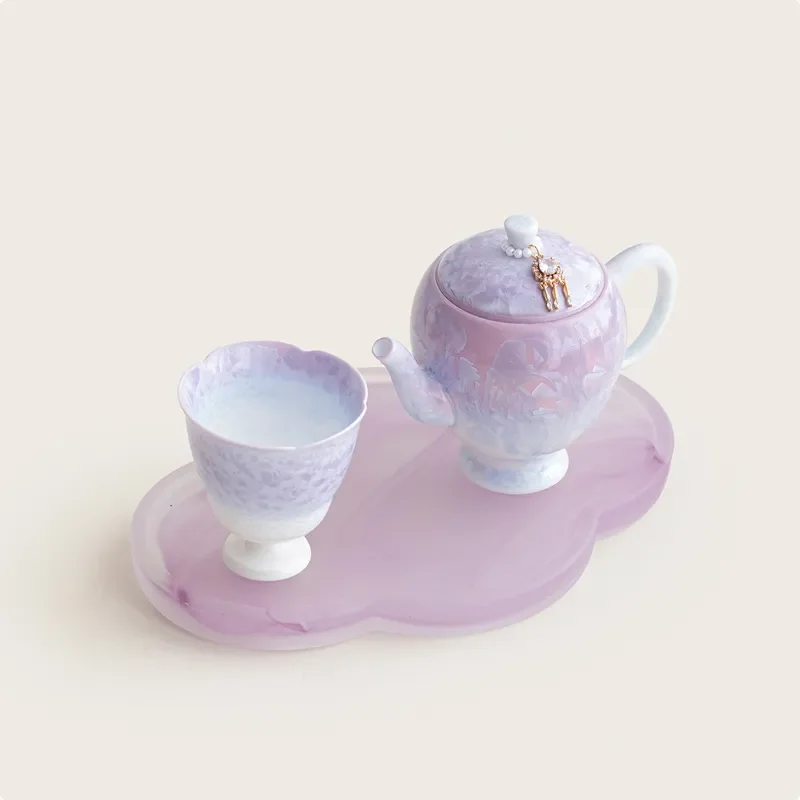 Purple Gradient Glaze Ceramic Teapot Cup Set Kung Fu Tea Ware with Filter Anti Scald Handle for Single Person Home Office Use