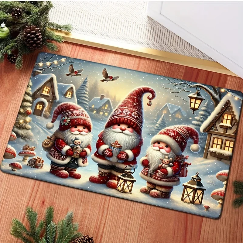 Merry Christmas Santa Bath Mat, Quick-Dry Non-Slip Machine Washable Rug for Holiday Home Decor