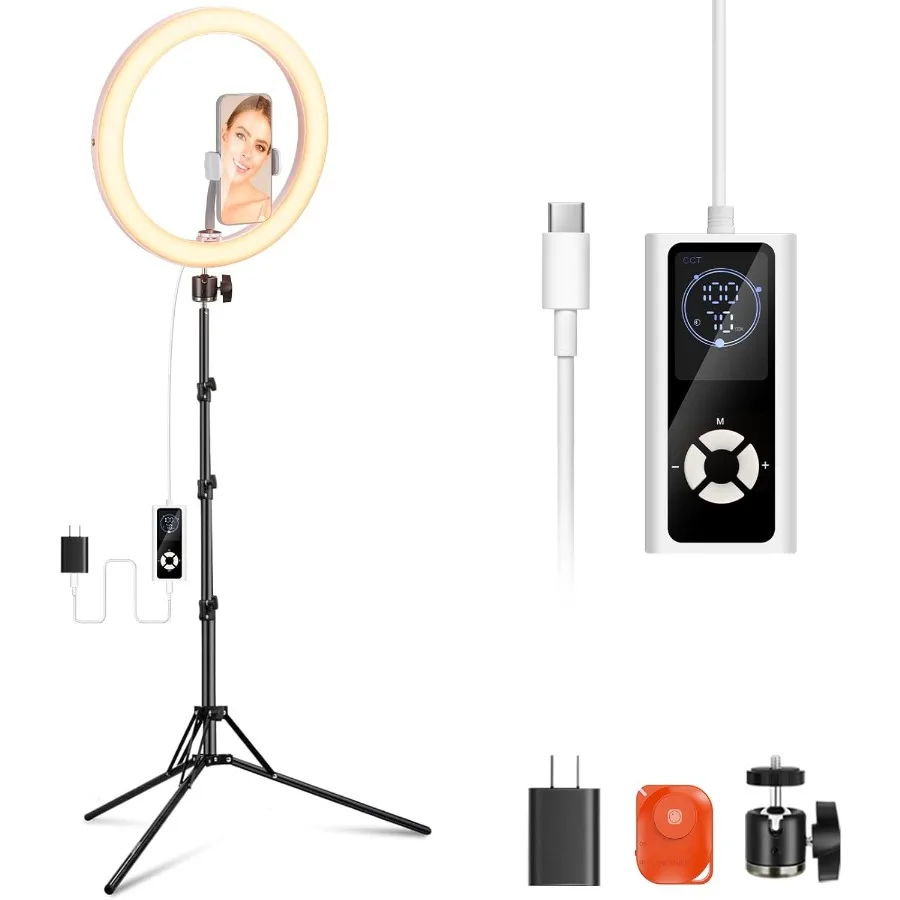 

RH12B Pro 12 дюймов, 30 Вт, светодиодный кольцевой светильник высокой мощности с 71-дюймовой подставкой для штатива, совместимый с iPhone, 3290 люкс, двухцветный круглый светильник для селфи