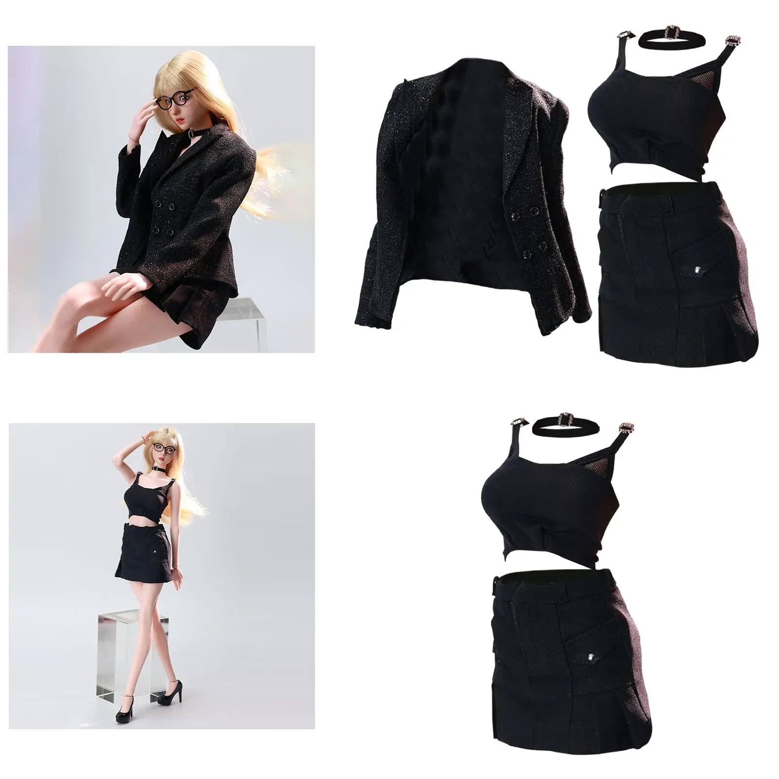 

1/6 Female Short Dress Suit Fabric Realistic Mini Office Outfit Action Figure Clothes for Customizing Dolls Photography Props